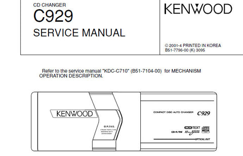 KENWOOD C929 CD CHANGER SERVICE MANUAL INC BLK DIAG PCBS SCHEM DIAG AND PARTS LIST 18 PAGES ENG