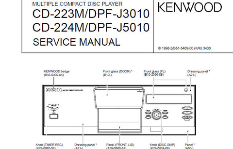 KENWOOD CD-223M CD-224M DPF-J3010 DPF-L5010 MULTIPLE CD PLAYER SERVICE MANUAL INC PCBS SCHEM DIAG AND PARTS LIST 21 PAGES ENG