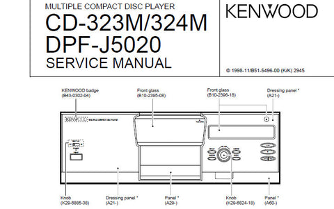 KENWOOD CD-323M CD-324M DPF-J5020 MULTIPLE CD PLAYER SERVICE MANUAL INC PCBS SCHEM DIAG AND PARTS LIST 17 PAGES ENG