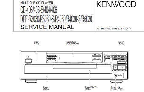 KENWOOD CD-403 CD-403-S CD-404 CD-406 DPF-R3030 DPF-R4030 DPF-R4030-S DPF-6030 MULTIPLE CD PLAYER SERVICE MANUAL INC PCBS SCHEM DIAG AND PARTS LIST 19 PAGES ENG