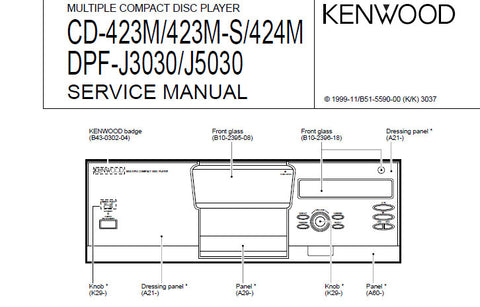 KENWOOD CD-423M CD-423M-S CD-424M DPF-J3030 DPF-J5030 MULTIPLE CD PLAYER SERVICE MANUAL INC PCBS SCHEM DIAG AND PARTS LIST 19 PAGES ENG