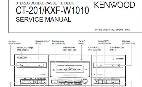 KENWOOD CT-201 KXF-W1010 STEREO DOUBLE CASSETTE DECK SERVICE MANUAL INC CONN DIAGS PCBS SCHEM DIAG AND PARTS LIST 14 PAGES ENG