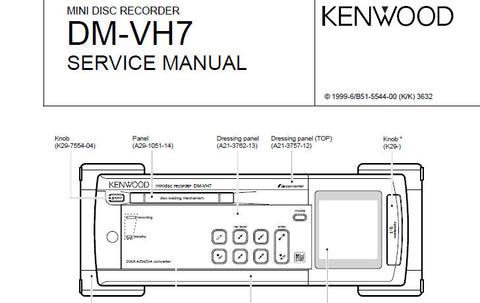 KENWOOD DM-VH7 MINI DISC RECORDER SERVICE MANUAL INC BLK DIAGS PCBS SCHEM DIAGS AND PARTS LIST 26 PAGES ENG