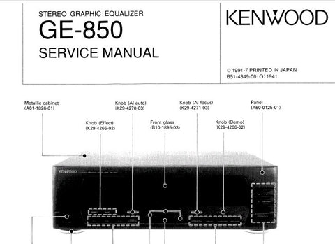 KENWOOD GE-850 STEREO GRAPHIC EQUALIZER SERVICE MANUAL INC PCBS SCHEM DIAGS AND PARTS LIST 23 PAGES ENG