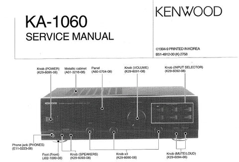 KENWOOD KA-1060 STEREO INTEGRATED AMPLIFIER SERVICE MANUAL INC BLK DIAG PCBS SCHEM DIAG AND PARTS LIST 15 PAGES ENG