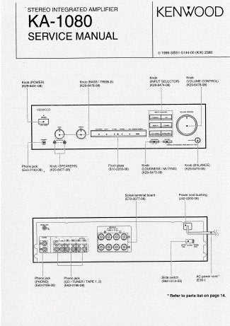 KENWOOD KA-1080 STEREO INTEGRATED AMPLIFIER SERVICE MANUAL INC BLK DIAG PCBS SCHEM DIAG AND PARTS LIST 12 PAGES ENG