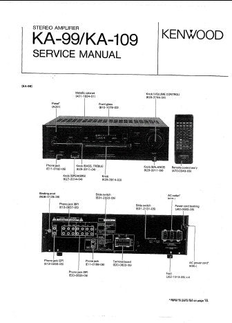 KENWOOD KA-109 KA-99 STEREO INTEGRATED AMPLIFIER SERVICE MANUAL INC WIRING DIAG PCBS SCHEM DIAG AND PARTS LIST 18 PAGES ENG