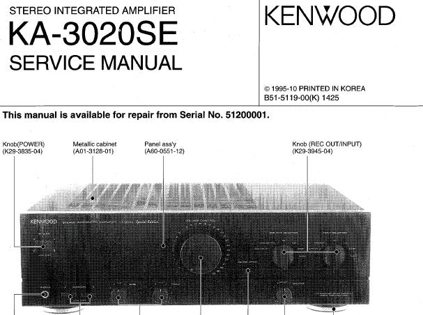 KENWOOD KA-3020SE STEREO INTEGRATED AMPLIFIER SERVICE MANUAL INC WIRING DIAG PCBS SCHEM DIAG AND PARTS LIST 14 PAGES ENG