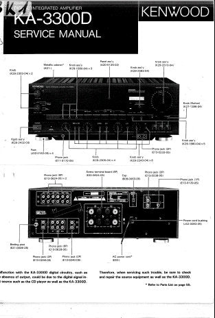 KENWOOD KA-3300D DIGITAL INTEGRATED AMPLIFIER SERVICE MANUAL INC BLK AND LEVEL DIAG PCBS SCHEM DIAGS AND PARTS LIST 38 PAGES ENG