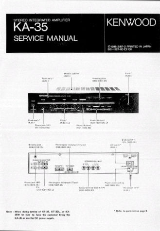 KENWOOD KA-35 STEREO INTEGRATED AMPLIFIER SERVICE MANUAL INC BLK AND LEVEL DIAG PCB SCHEM DIAG AND PARTS LIST 8 PAGES ENG