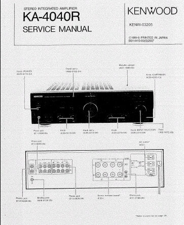 KENWOOD KA-4040R STEREO INTEGRATED AMPLIFIER SERVICE MANUAL INC WIRING DIAG PCBS SCHEM DIAG AND PARTS LIST 19 PAGES ENG