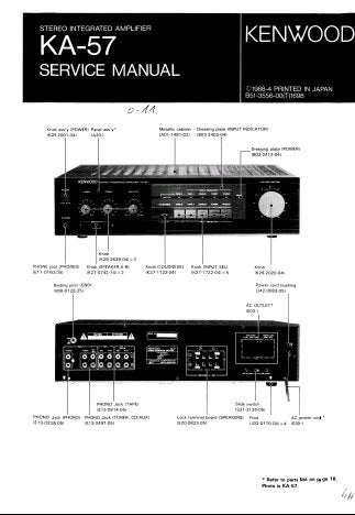 KENWOOD KA-57 STEREO INTEGRATED AMPLIFIER SERVICE MANUAL INC BLK AND LEVEL DIAG PCBS SCHEM DIAG AND PARTS LIST 17 PAGES ENG