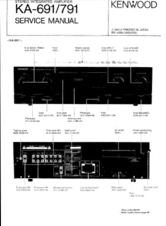 KENWOOD KA-691 KA-791 STEREO INTEGRATED AMPLIFIER SERVICE MANUAL INC WIRING DIAG PCBS SCHEM DIAG AND PARTS LIST 13 PAGES ENG