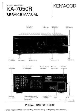 KENWOOD KA-7050R STEREO INTEGRATED AMPLIFIER SERVICE MANUAL INC WIRING DIAG PCBS SCHEM DIAG AND PARTS LIST 32 PAGES ENG
