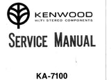 KENWOOD KA-7100 DC STEREO INTEGRATED AMPLIFIER SERVICE MANUAL INC BLK AND LEVEL DIAG SCHEM DIAGS PCBS AND PARTS LIST 21 PAGES ENG
