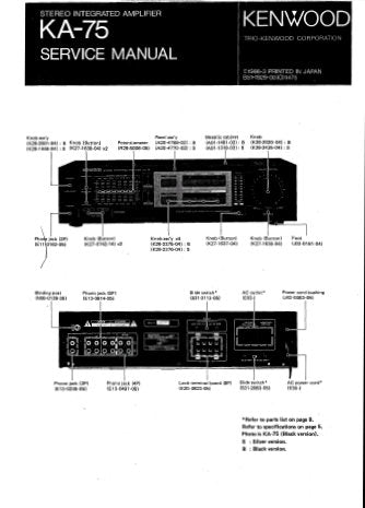 KENWOOD KA-75 STEREO INTEGRATED AMPLIFIER SERVICE MANUAL INC BLK AND LEVEL DIAG PCBS SCHEM DIAGS AND PARTS LIST 14 PAGES ENG
