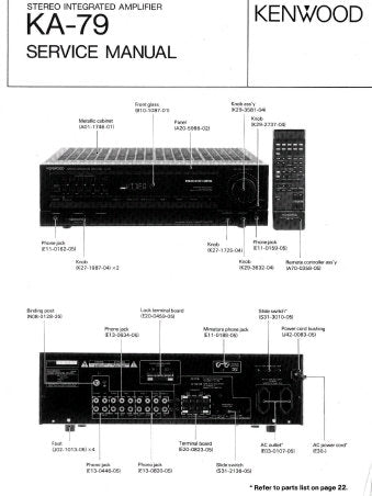 KENWOOD KA-79 STEREO INTEGRATED AMPLIFIER SERVICE MANUAL INC BLK DIAG WIRING DIAG PCBS SCHEM DIAGS AND PARTS LIST 26 PAGES ENG