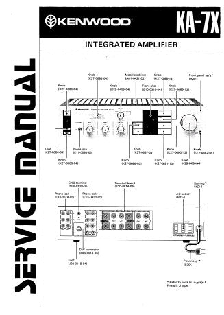 KENWOOD KA-7X STEREO INTEGRATED AMPLIFIER SERVICE MANUAL INC BLK AND LEVEL DIAG PCBS SCHEM DIAG AND PARTS LIST 12 PAGES ENG