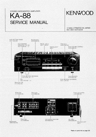 KENWOOD KA-88 STEREO INTEGRATED AMPLIFIER SERVICE MANUAL INC BLK AND LEVEL DIAG PCBS SCHEM DIAG AND PARTS LIST 19 PAGES ENG