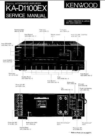 KENWOOD KA-D1100EX DIGITAL INTEGRATED AMPLIFIER SERVICE MANUAL INC BLK DIAG PCBS SCHEM DIAG AND PARTS LIST 21 PAGES ENG