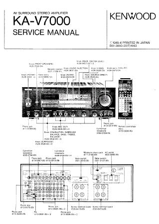KENWOOD KA-V7000 AV SURROUND STEREO AMPLIFIER SERVICE MANUAL INC BLK DIAG PCBS SCHEM DIAGS AND PARTS LIST 38 PAGES ENG