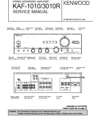 KENWOOD KAF-1010 KAF-3010R STEREO INTEGRATED AMPLIFIER SERVICE MANUAL INC PCBS SCHEM DIAGS AND PARTS LIST 17 PAGES ENG