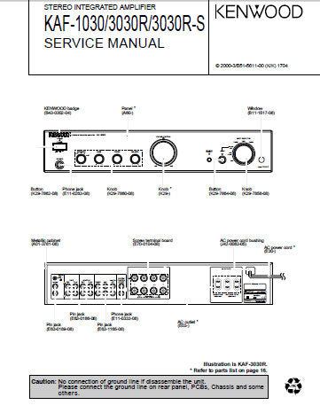 KENWOOD KAF-1030 KAF-3030R KAF-3030R-S STEREO INTEGRATED AMPLIFIER SERVICE MANUAL INC PCBS SCHEM DIAGS AND PARTS LIST 16 PAGES ENG