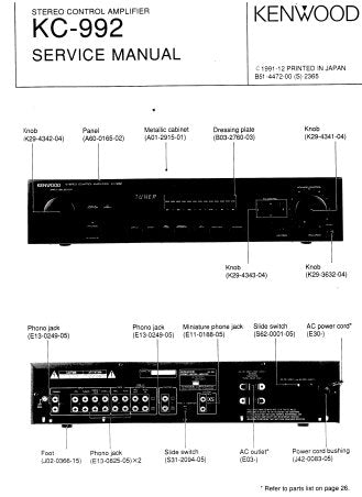 KENWOOD KC-992 STEREO CONTROL AMPLIFIER SERVICE MANUAL INC WIRING DIAG PCBS SCHEM DIAG AND PARTS LIST 15 PAGES ENG