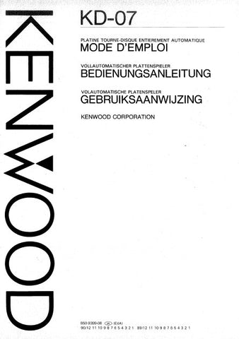 KENWOOD KD-07 VOLLAUTOMATISCHER PLATTENSPIELER BEDIENUNGSANLEITUNG MIT CONN DIAG AND TRSHOOT GUIDE 52 SEITE DEUT FRANC NL DUTCH