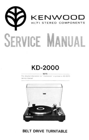 KENWOOD KD-2000 BELT DRIVE TURNTABLE SERVICE MANUAL INC SCHEM DIAG AND PARTS LIST 12 PAGES ENG