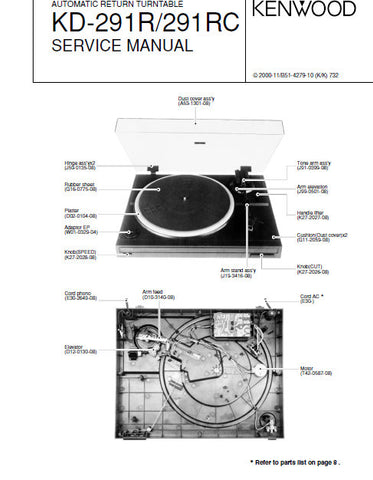 KENWOOD KD-291R KD-291RC AUTOMATIC RETURN TURNTABLE SERVICE MANUAL INC PCB SCHEM DIAG AND PARTS LIST 10 PAGES ENG
