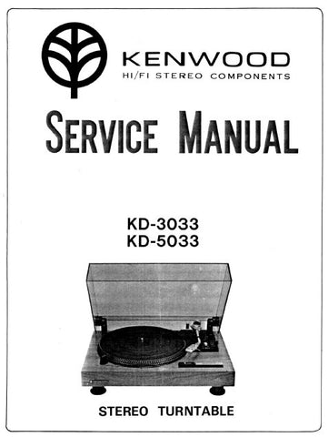 KENWOOD KD-3033 KD-5033 TWO SPEED FULLY AUTOMATIC BELT DRIVE STEREO TURNTABLE SERVICE MANUAL INC PCBS SCHEM DIAG AND PARTS LIST 20 PAGES ENG