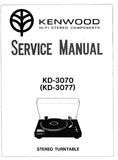 KENWOOD KD-3070 KD-3077 STEREO TURNTABLE SERVICE MANUAL INC SCHEM DIAGS AND PARTS LIST 14 PAGES ENG