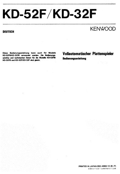 KENWOOD KD-32F KD-52F VOLLAUTOMATISCHER PLATTENSPIELER BEDIENUNGSANLEITUNG 11 SEITE DEUTSCH