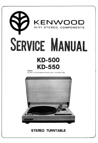 KENWOOD KD-500 KD-550 STEREO TURNTABLE SERVICE MANUAL INC SCHEM DIAG AND PARTS LIST 13 PAGES ENG