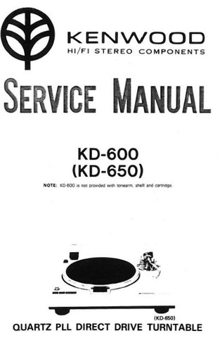 KENWOOD KD-600 KD-650 QUARTZ PLL DIRECT DRIVE TURNTABLE SERVICE MANUAL INC BLK DIAG PCB SCHEM DIAG AND PARTS LIST 36 PAGES ENG