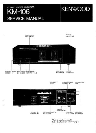 KENWOOD KM-106 STEREO POWER AMPLIFIER SERVICE MANUAL INC BLK DIAG PCBS SCHEM DIAG AND PARTS LIST 8 PAGES ENG