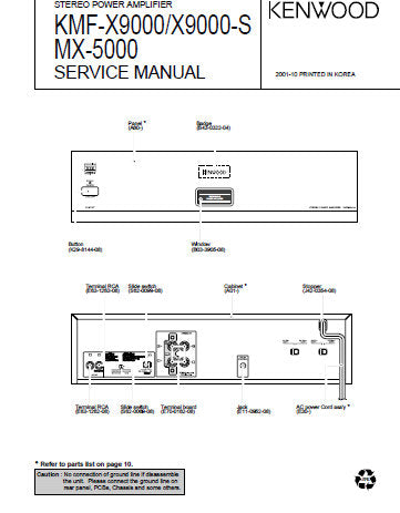 KENWOOD KMF-X9000 KMF-X9000-S MX-5000 STEREO POWER AMPLIFIER SERVICE MANUAL INC PCBS SCHEM DIAG AND PARTS LIST 11 PAGES ENG