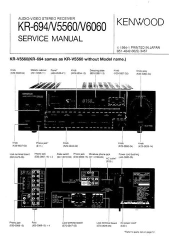 KENWOOD KR-694 KR-V6060 KR-V5560 AV STEREO RECEIVER SERVICE MANUAL INC BLK DIAG PCBS SCHEM DIAG AND PARTS LIST 52 PAGES ENG
