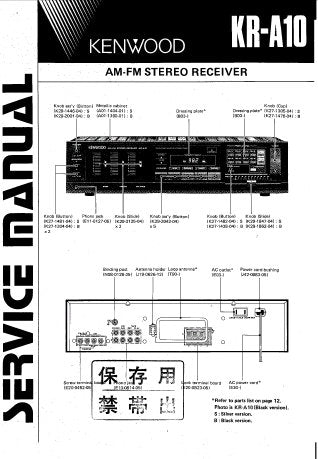 KENWOOD KR-A10 AM FM STEREO RECEIVER SERVICE MANUAL INC BLK DIAG SCHEM DIAGS PCBS AND PARTS LIST 35 PAGES ENG