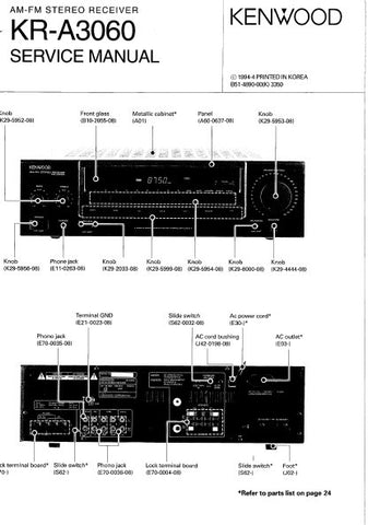 KENWOOD KR-A3060 AM FM STEREO RECEIVER SERVICE MANUAL INC BLK DIAG WIRING DIAG PCBS AND PARTS LIST 16 PAGES ENG