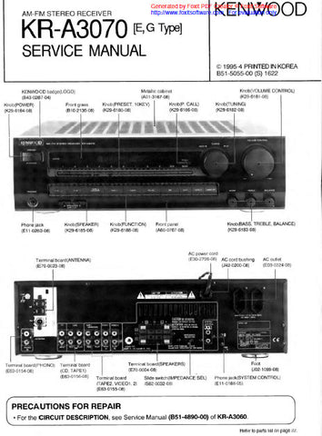 KENWOOD KR-A3070 AM FM STEREO RECEIVER SERVICE MANUAL INC BLK DIAG WIRING DIAG PCBS AND SCHEM DIAGS 16 PAGES ENG
