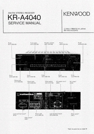 KENWOOD KR-A4040 AM FM STEREO RECEIVER SERVICE MANUAL INC BLK DIAG WIRING DIAG PCBS SCHEM DIAG AND PARTS LIST 21 PAGES ENG