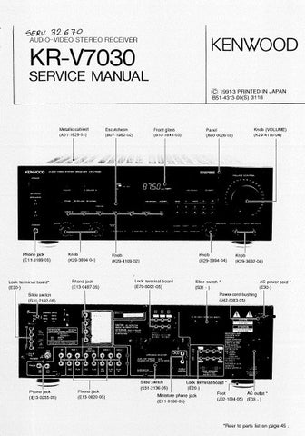 KENWOOD KR-V7030 AV STEREO RECEIVER SERVICE MANUAL INC BLK DIAG WIRING DIAG PCBS SCHEM DIAGS AND PARTS LIST 35 PAGES ENG