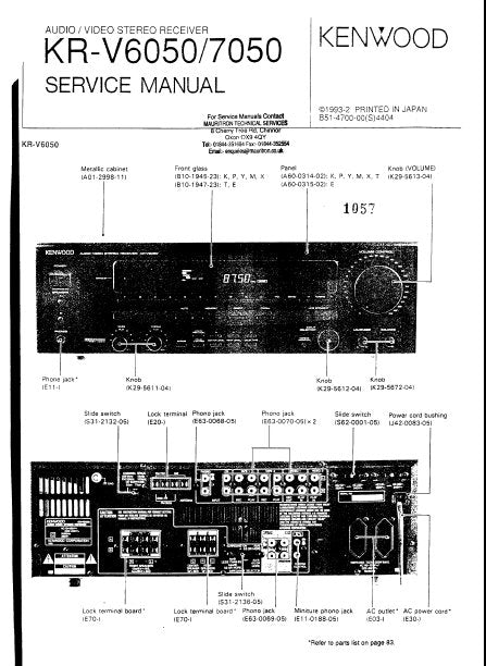 KENWOOD KR-V7050 KR-V6050 AV STEREO RECEIVER SERVICE MANUAL INC BLK DIAGS WIRING DIAGS PCBS SCHEM DIAGS AND PARTS LIST 113 PAGES ENG