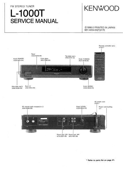 KENWOOD L-1000T FM STEREO TUNER SERVICE MANUAL INC BLK DIAG PCBS SCHEM DIAGS AND PARTS LIST 44 PAGES ENG
