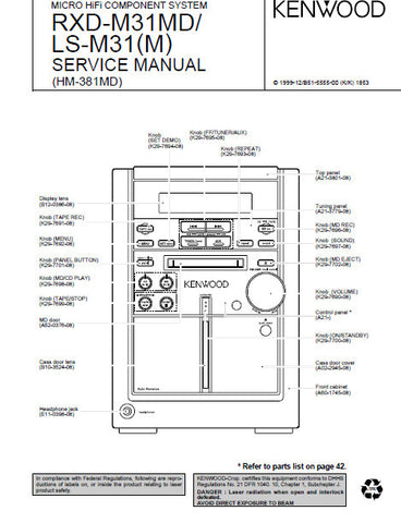 KENWOOD LS-M31 (M) RXD-M31MD MICRO HIFI COMPONENT SYSTEM SERVICE MANUAL INC BLK DIAG PCBS SCHEM DIAGS AND PARTS LIST 42 PAGES ENG