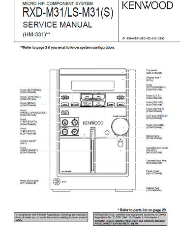 KENWOOD LS-M31 (S) RXD-M31 MICRO HIFI COMPONENT SYSTEM SERVICE MANUAL INC BLK DIAG PCBS SCHEM DIAGS AND PARTS LIST 27 PAGES ENG