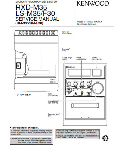 KENWOOD LS-M35 RXD-M35 LS-F30 HM-335 HM-F30 MICRO HIFI COMPONENT SYSTEM SERVICE MANUAL INC PCBS SCHEM DIAGS AND PARTS LIST 29 PAGES ENG