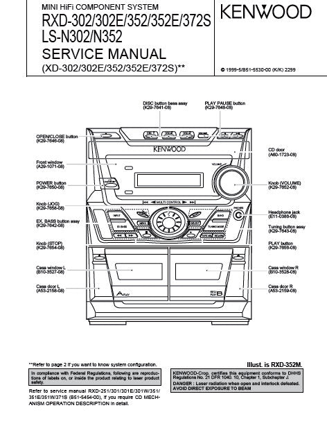 KENWOOD LS-N302 LS-N352 RXD-302 RXD-302E RXD-352 RXD-352E RXD-372S MINI HIFI COMPONENT SYSTEM SERVICE MANUAL INC BLK DIAG PCBS SCHEM DIAGS AND PARTS LIST 32 PAGES ENG